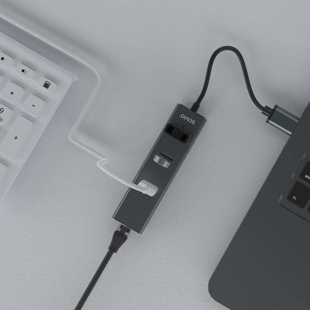 EAN 5901986047773 - Savio AK-57 USB-A - 3 x USB-A HUB with RJ-45 Gigabit Ethernet adapter 5000 Mbit/s grey USB 3.2 Gen 1 (3.1 imagen 4