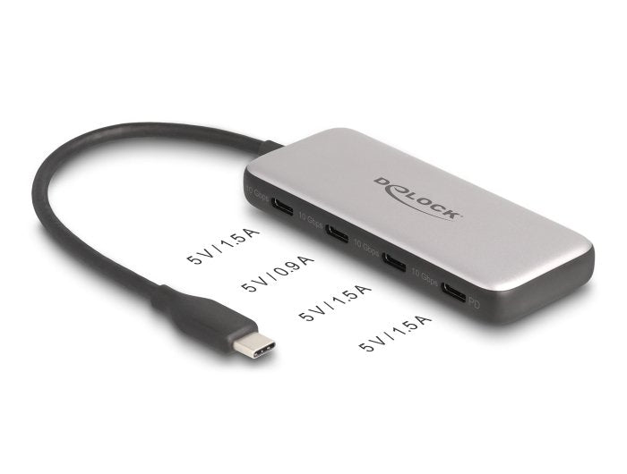 Delock 64261 Concentrador Usb Type-C De Usb 10 Gbps Con 4 X Usb Type-C Hembra Y Pd De 85 Vatios