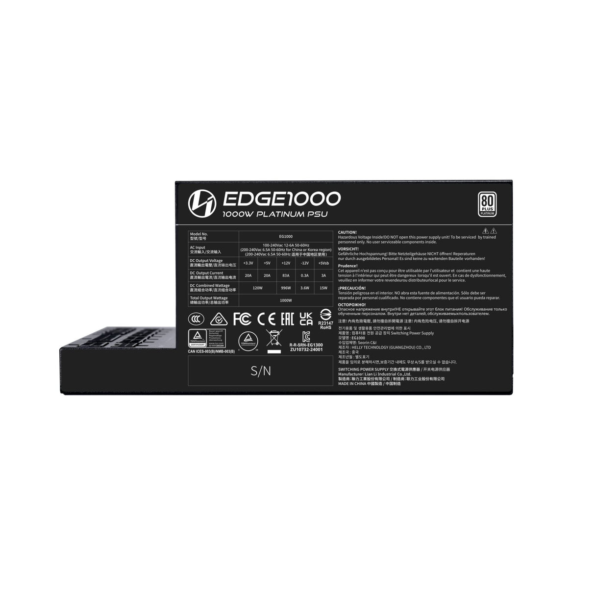 EAN 4718466015198 - Lian Li EG1000 unidad de fuente de alimentación 1000 W 20-pin ATX SFX Negro imagen 4