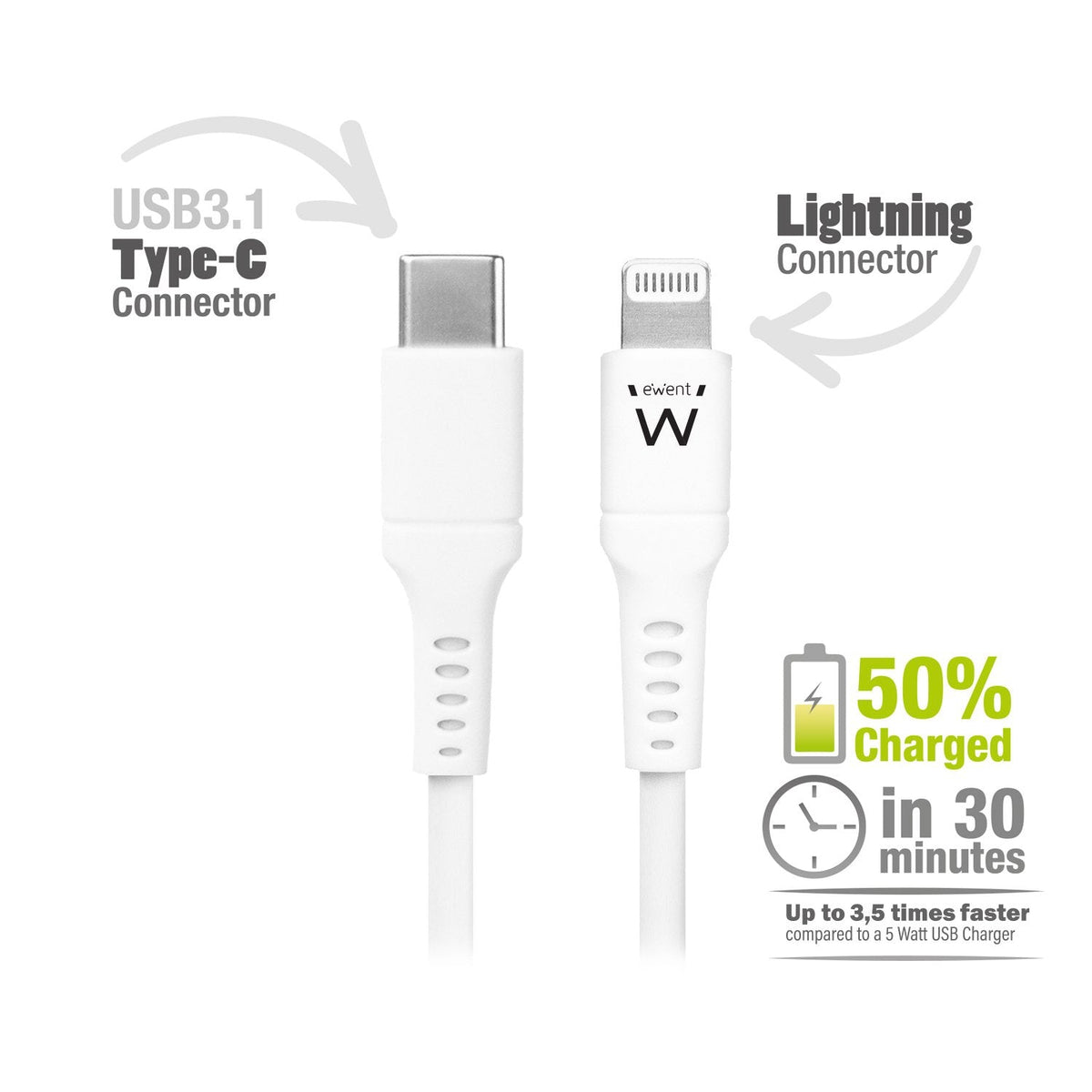 Cable Usb 3.1 Gen 1 Ewent Tipo C > Lightning Macho/Macho 1 M