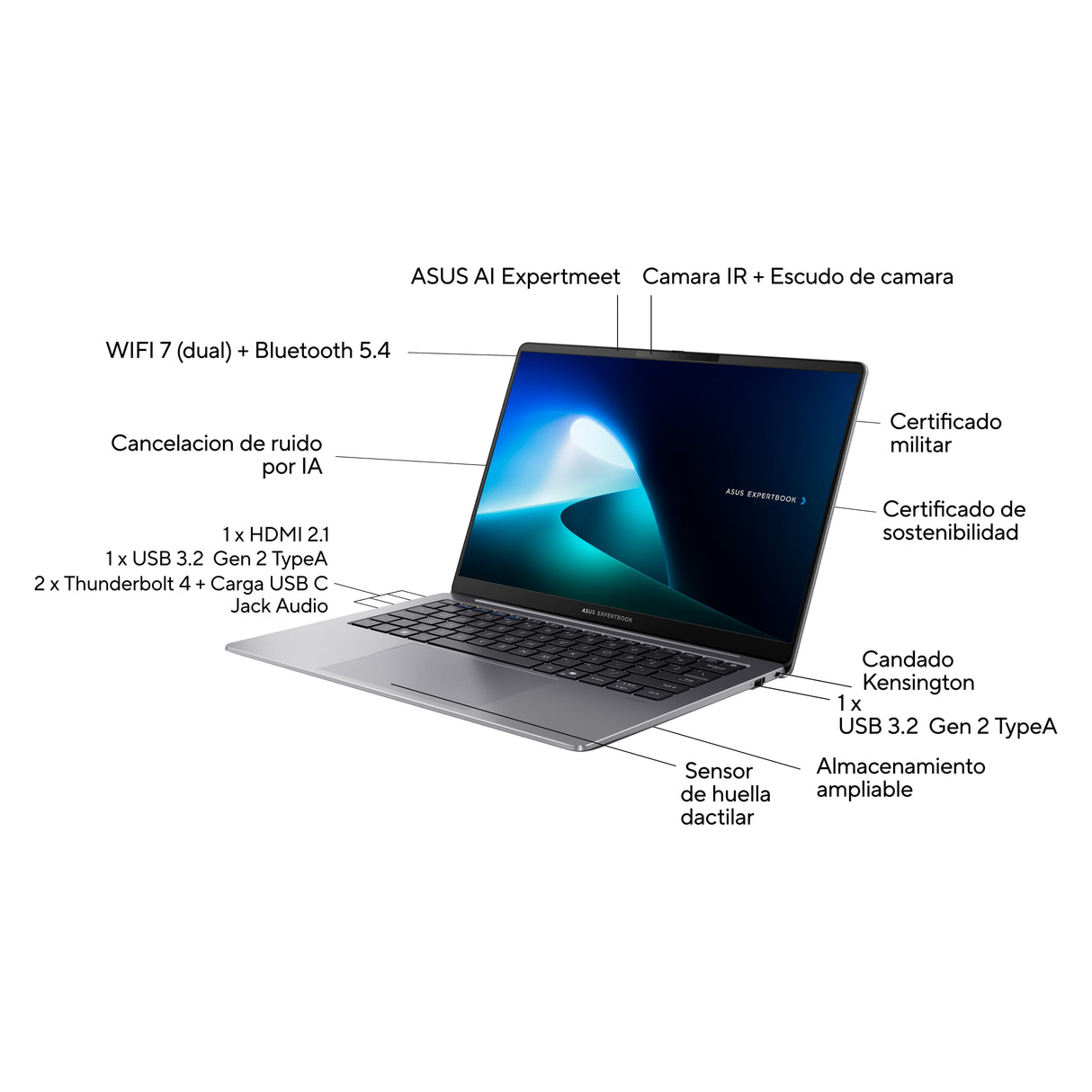 Portátil Asus Expertbook P1 P5405csa-Nz0341x Intel Core Ultra 7-258v 32gb 1tb Ssd 14' Win11 Pro