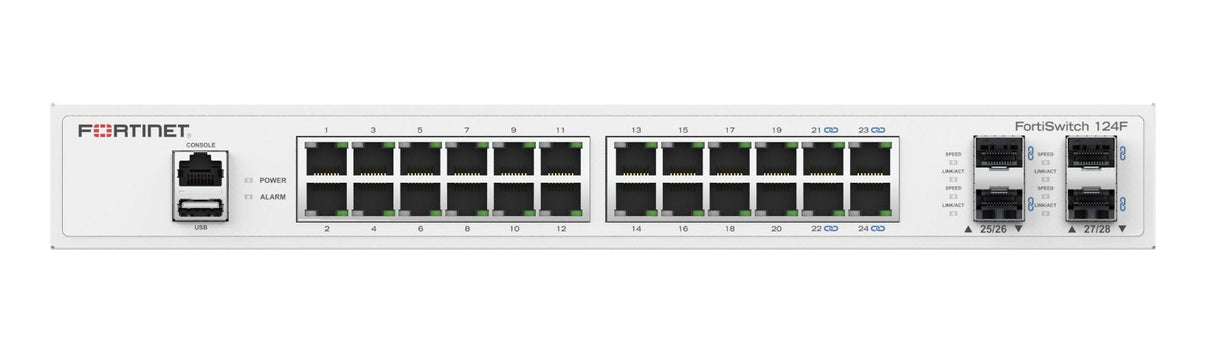 Fortinet Fortiswitch-124f Switch 24xge Port + 4x Sfp+ Port + 1x Rj45 Console. Fanless Design
