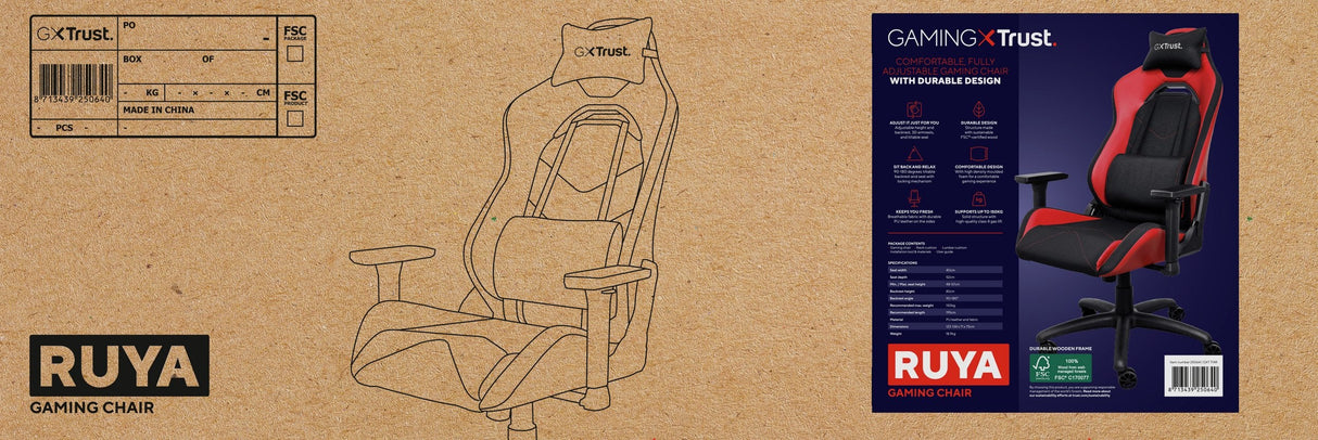 EAN 8713439250640 - Trust GXT 714 RUYA Silla para videojuegos universal Negro, Rojo imagen 7