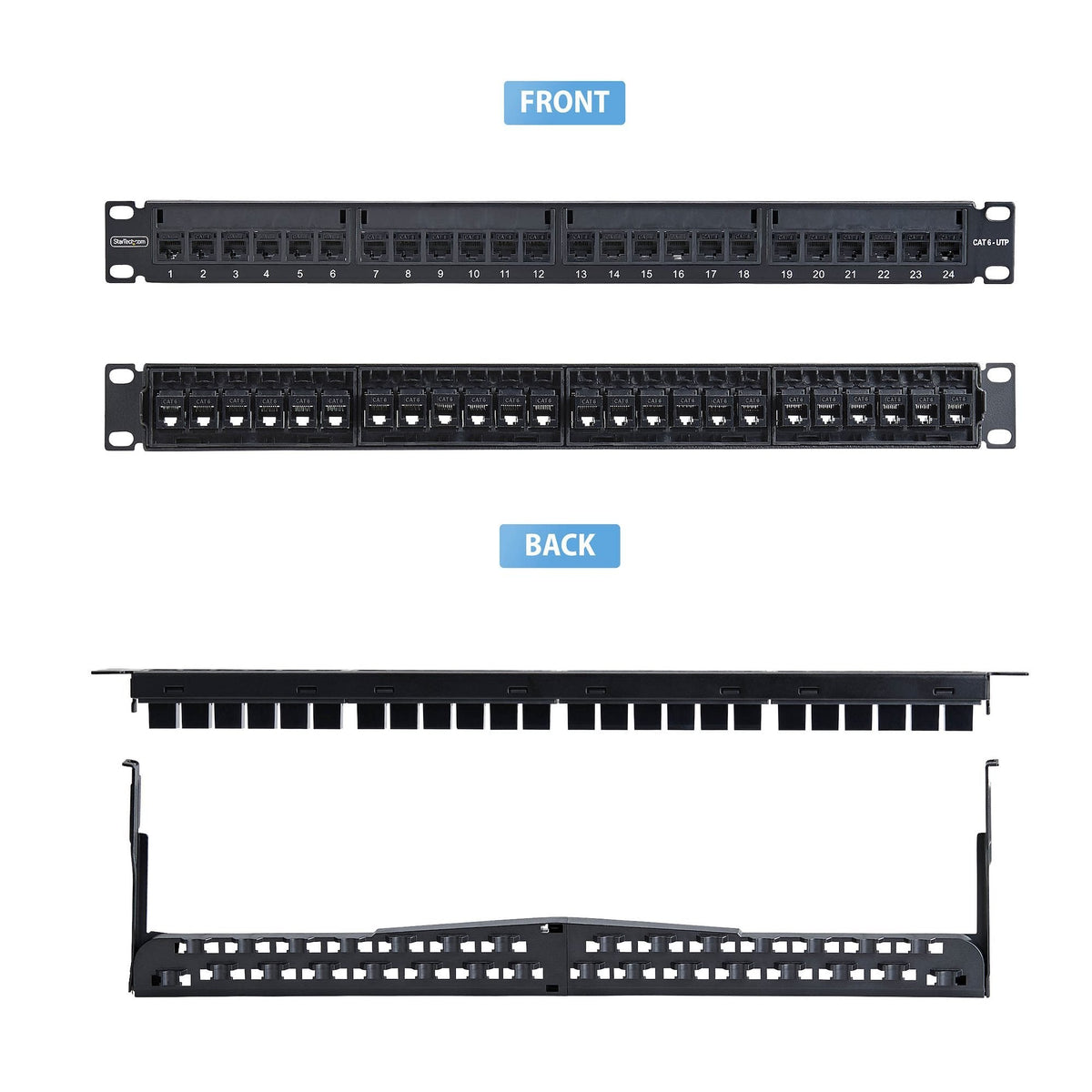 24 Port 1u Feed Through Patch Panel With Cable Management C6panelutp241uft