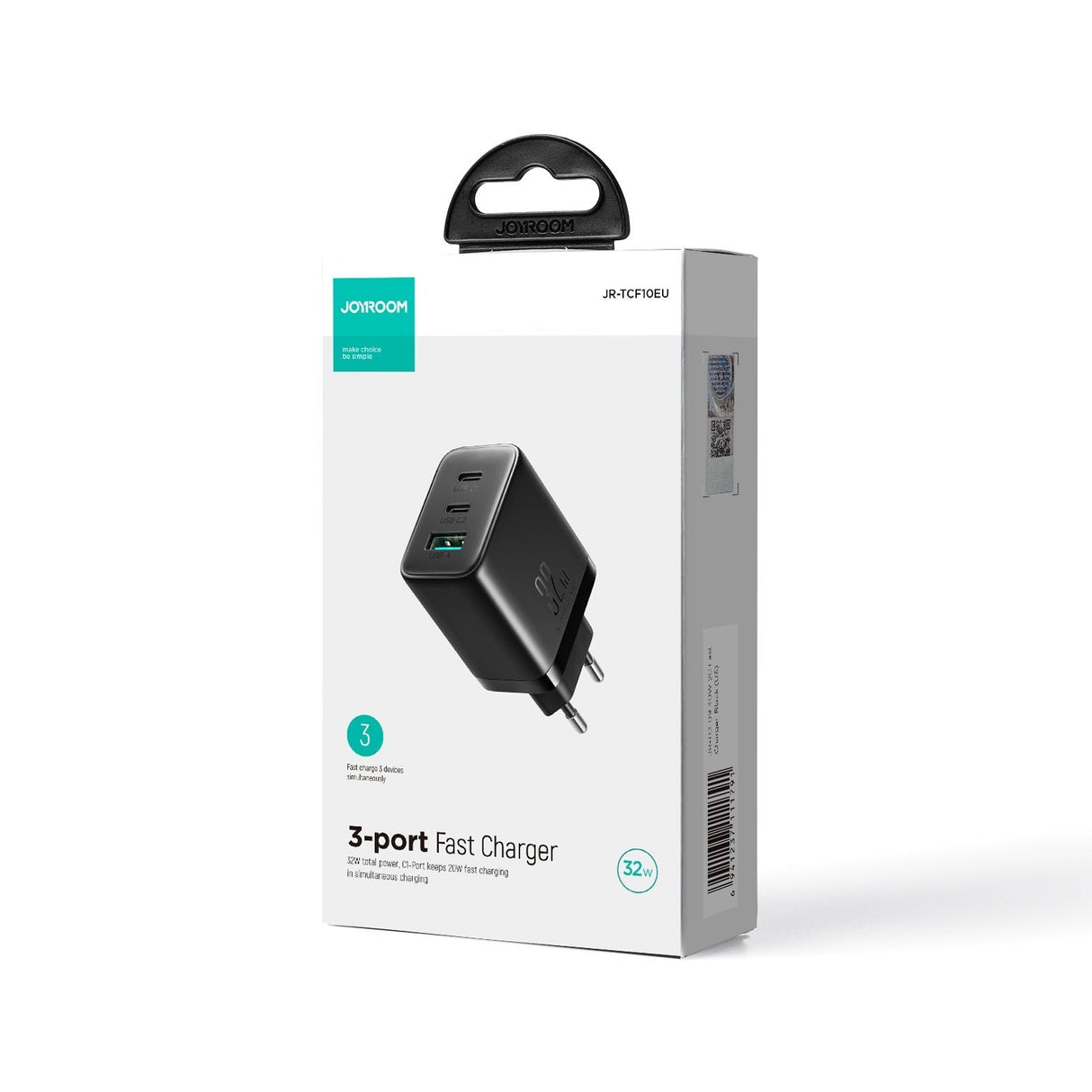 Cargador Joyroom Jr-Tcf10 Triple Usb/Usb Tipo C 2c1a 32w Negro