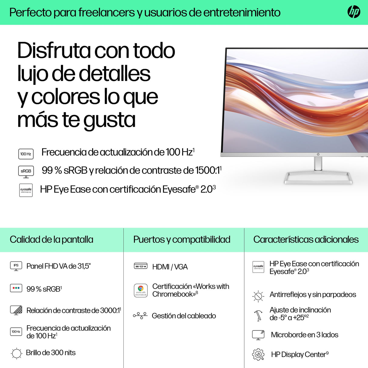 EAN 5715063785959 - HP Series 5 31.5 inch FHD Monitor - 532sf pantalla para PC 80 cm (31.5") 1920 x 1080 Pixeles Full HD LCD imagen 7