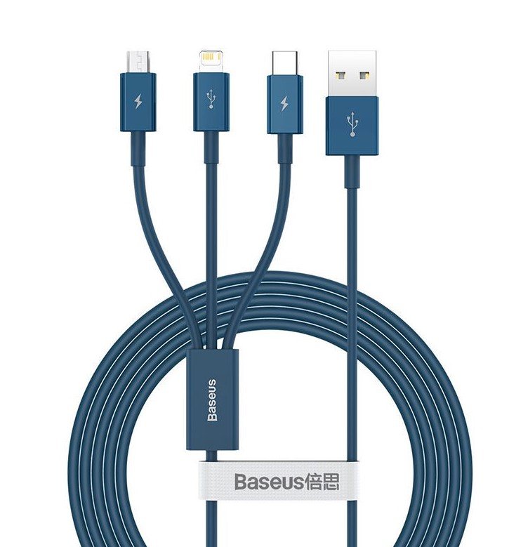 Baseus Cable Superior Series 3-In-1 Fast Charging Data Cable Usb To M+L+C 3.5a 1.5m Blue (Camltys-03)
