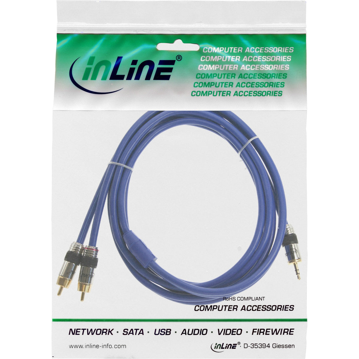 Cable De Audio Inline Premium 2x Rca Macho A Macho De 3,5 Mm De 0,5 M