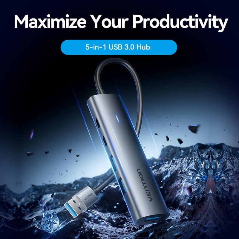 Hub Usb 3.0 Vention Tgxhb 1xusb Tipo-C 3xusb 1xusb Tipo-C Pd Gris