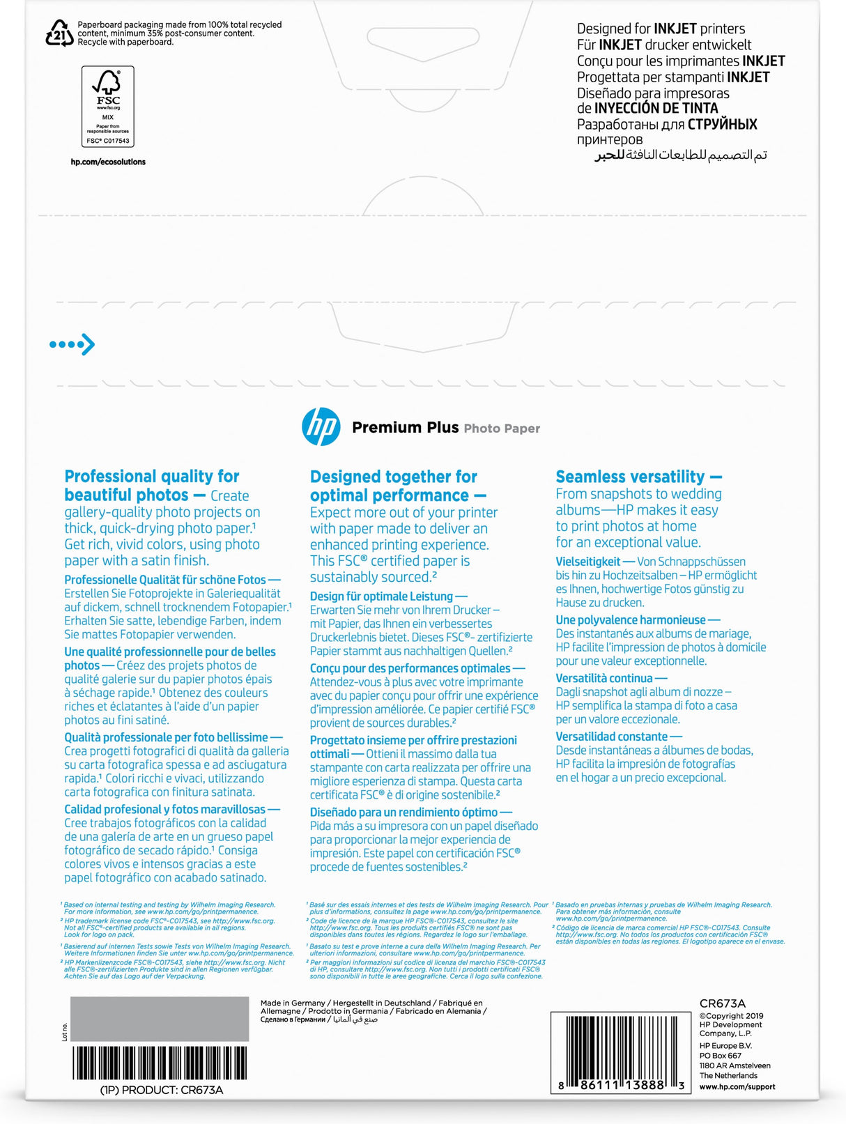 EAN 0886111138883 - HP Premium Plus Semi-gloss Photo Paper-20 sht/A4/210 x 297 mm A3 Semi-brillo imagen 3