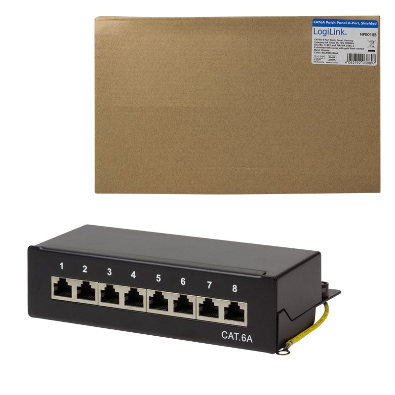 Logilink Np0018b Patchpanel Cat.6a Mesa / Pared 8 Puertos, Negro