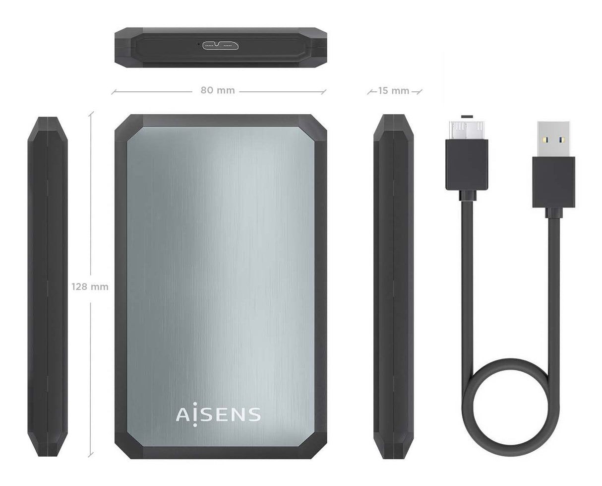 Aisens Caja Externa 2,5&Quot; Ase-2529b 9.5mm Sata A Usb 3.0/Usb3.1 Gen1, Negra-Gris