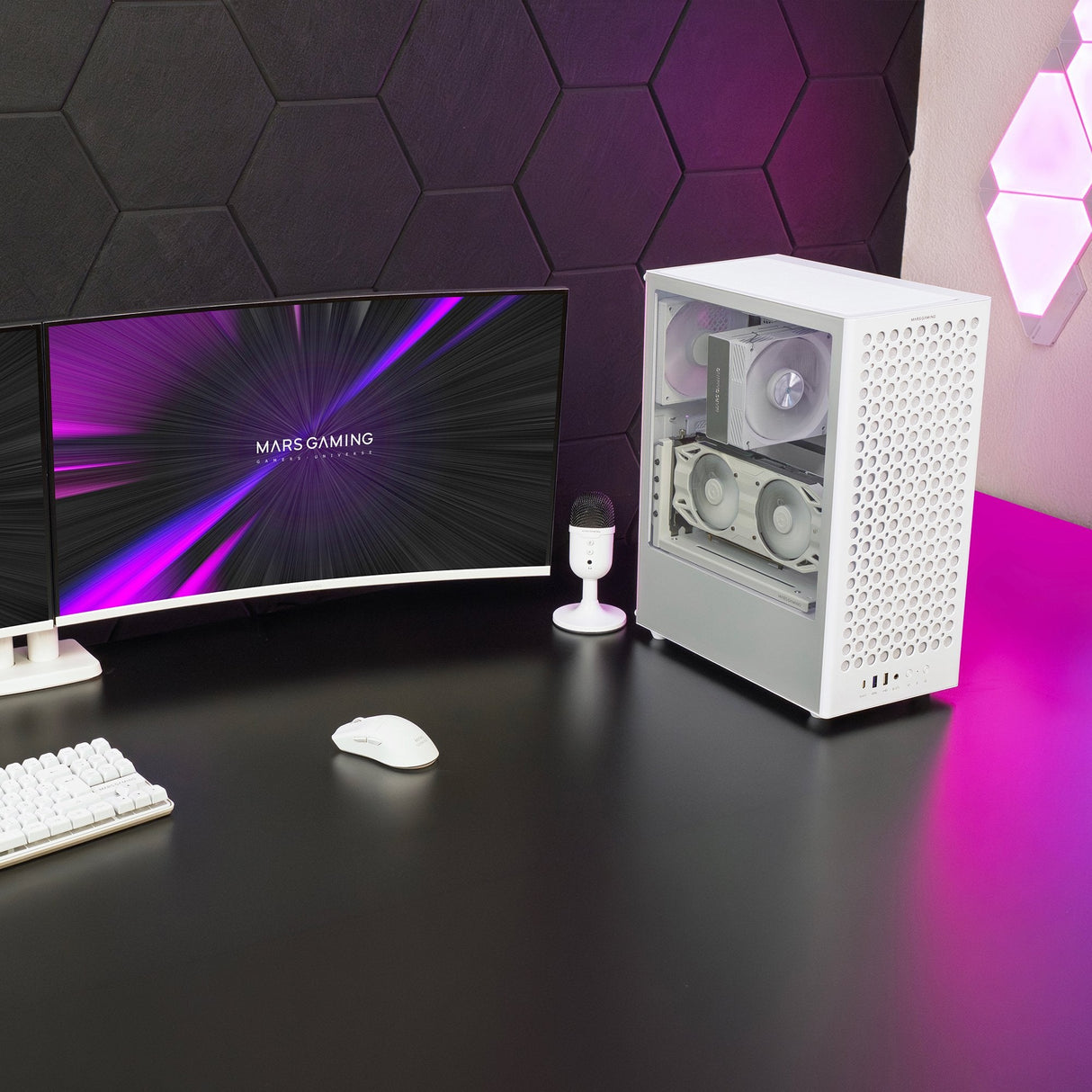 Caja Pc Atx Mars Gaming Mc-T800 Frontal Airdot Mesh 4x Ventiladores Fdb Cablehatch Usb-C Blanco