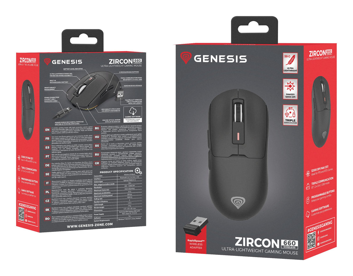EAN 5901969444827 - GENESIS Zircon 660 ratón Juego mano derecha RF Wireless + Bluetooth + USB Type-A Óptico 12000 DPI imagen 14