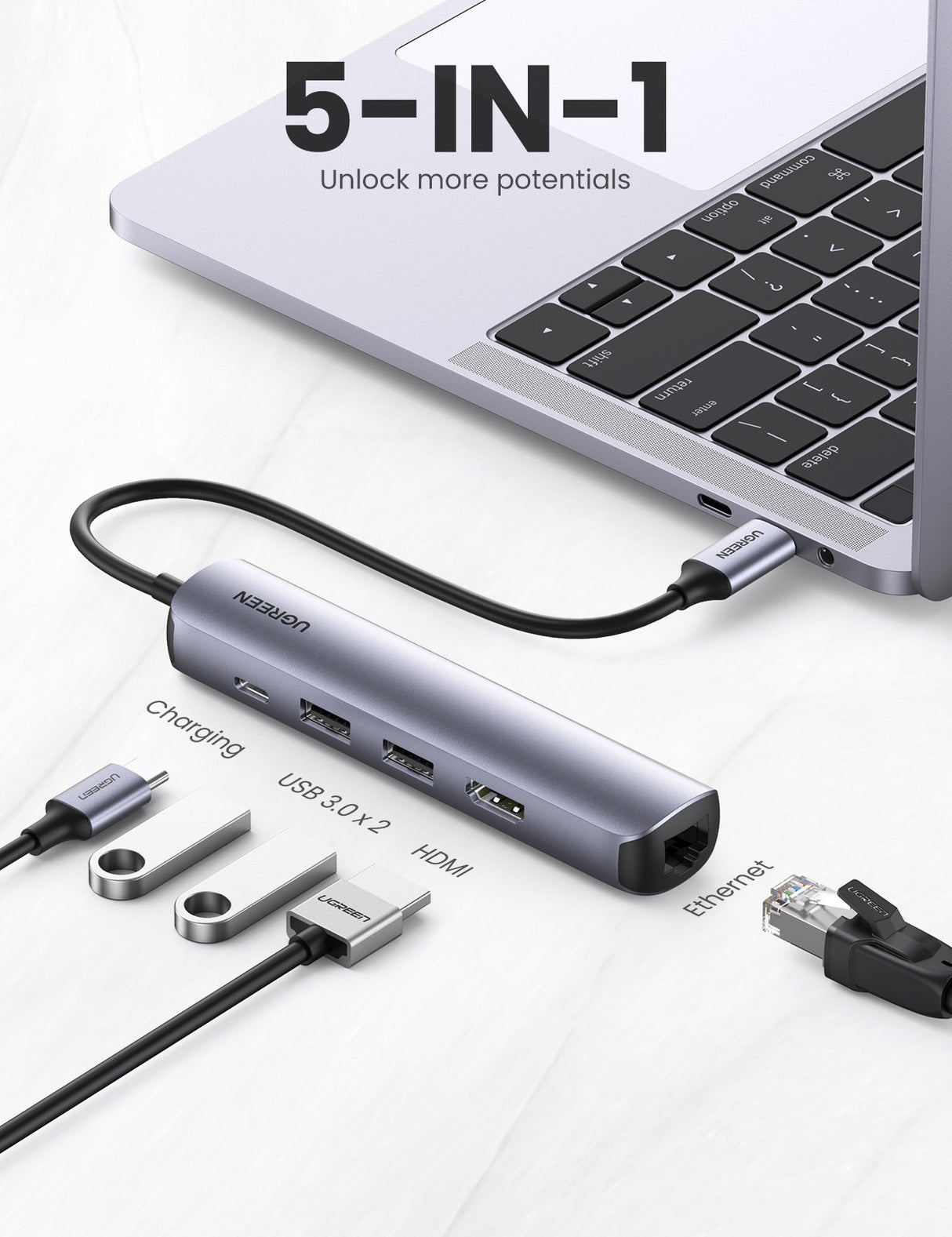 EAN 6957303819195 - Ugreen 10919 base para portátil y replicador de puertos Alámbrico USB 3.2 Gen 1 (3.1 Gen 1) Type-C Gris imagen 2