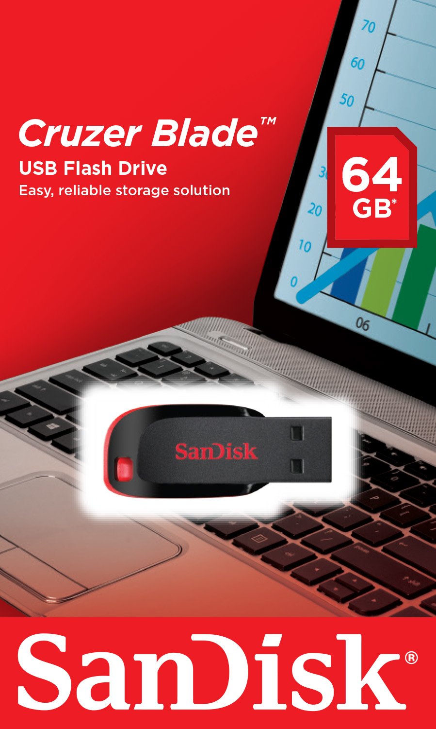 Pendrive Sandisk 64gb Cruzer Blade Usb 2.0 Negro, Rojo