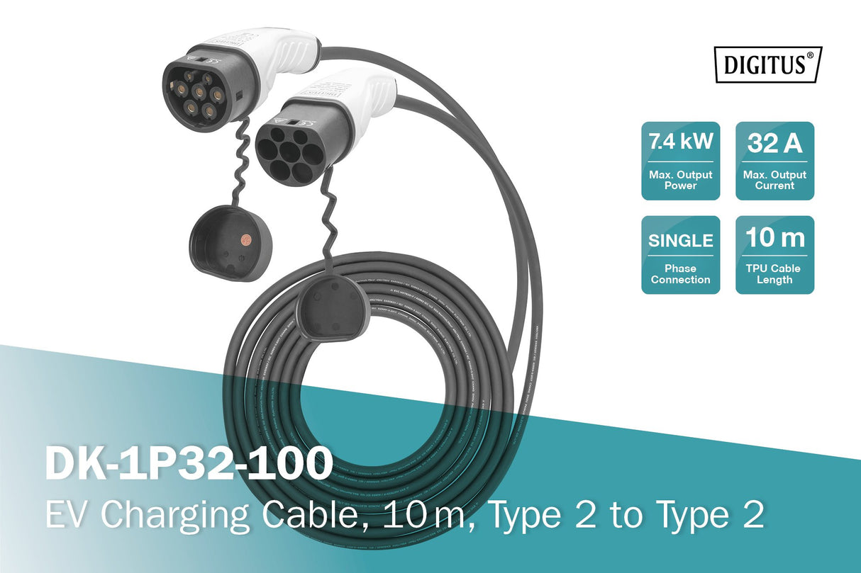 EAN 4016032481416 - Digitus DK-1P32-100 cable de carga para vehículo eléctrico Negro Type 2 1 imagen 3