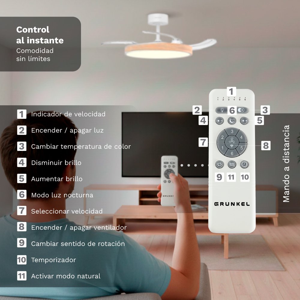 Ventilador De Techo Grunkel Skywood42 30w 3 Aspas 106cm 6 Velocidades