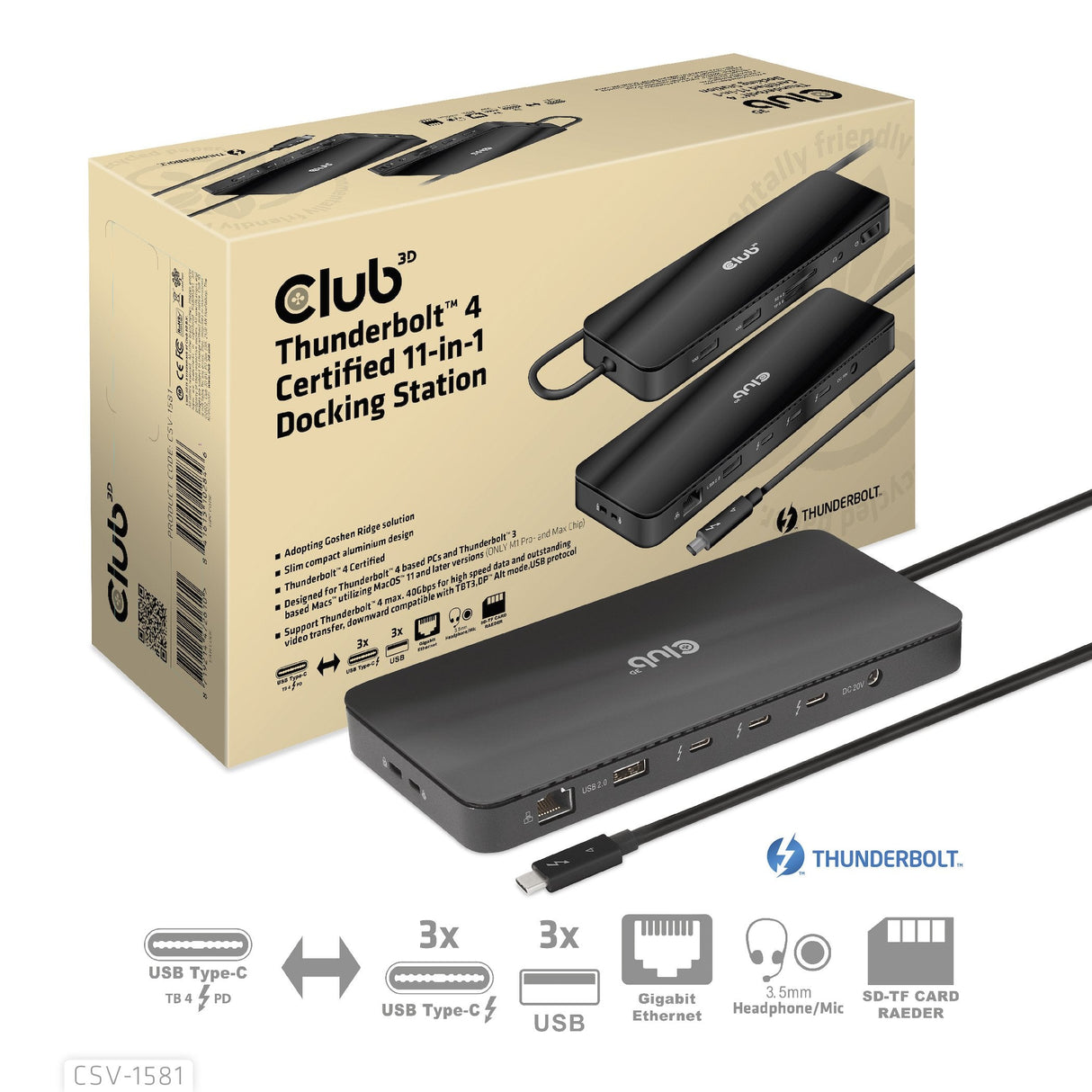 Club3d Thunderbolt4 11-In-1 Hub > 3xthunderbolt 3xusb M H Retail