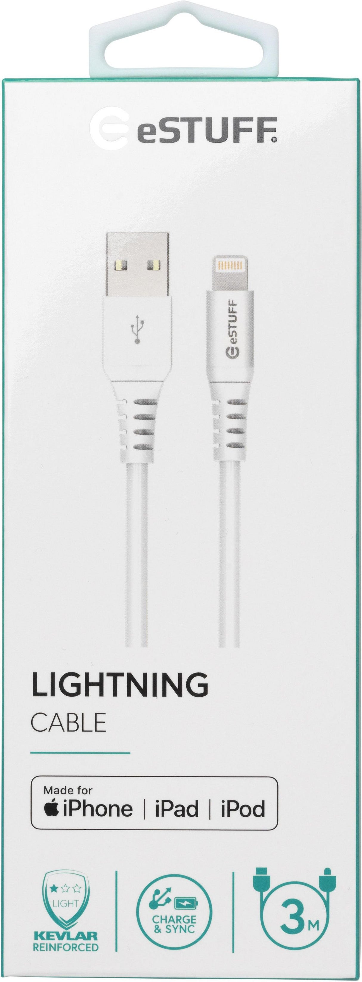 EAN 5704174096139 - eSTUFF ES601304 cable de conector Lightning 3 m Blanco imagen 2