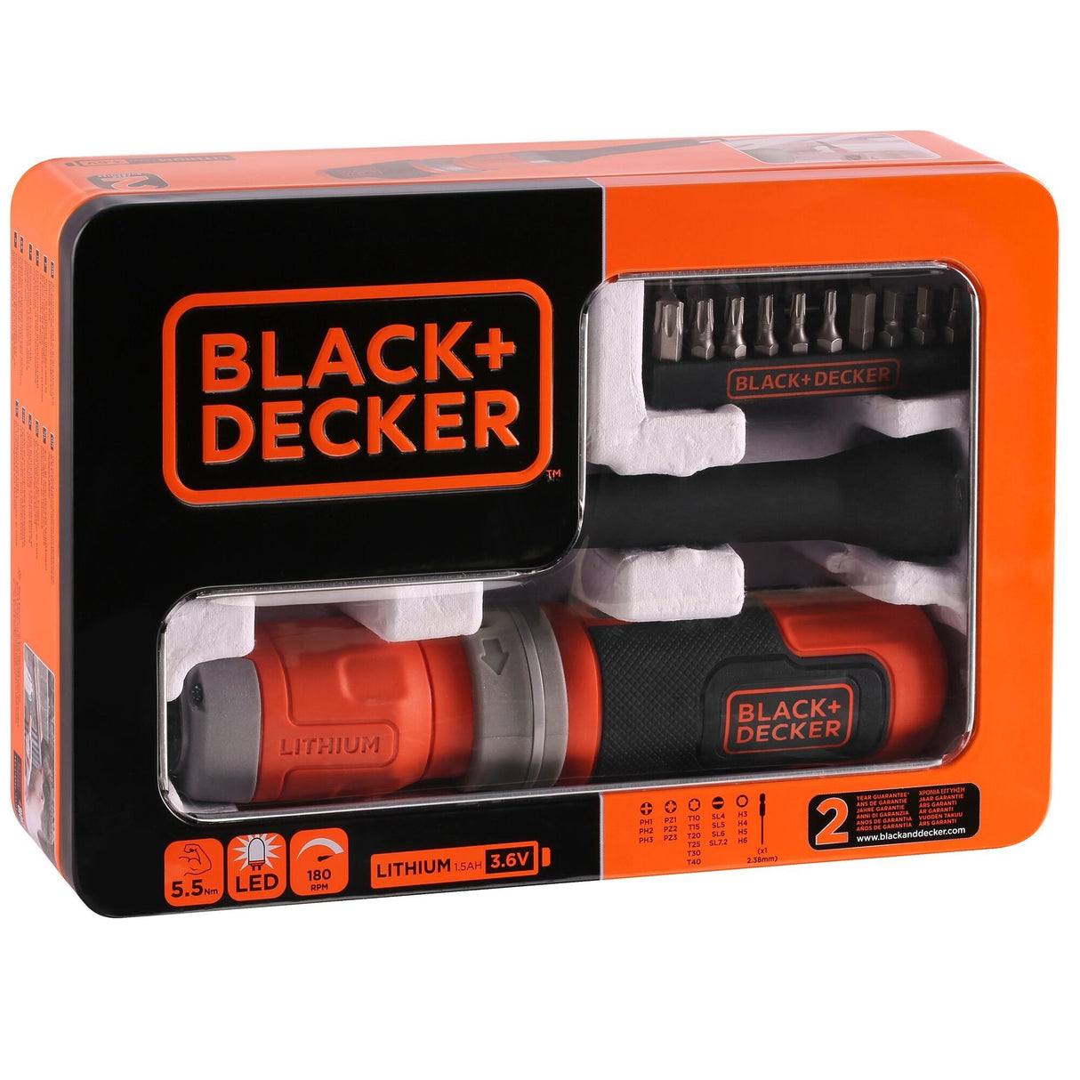 Destornillador Inalámbrico Black+Decker Bcf603c-Qw, 3,6 Voltios Naranja/Negro, Batería De Iones De Litio 1,5 Ah Bcf603c-Qw