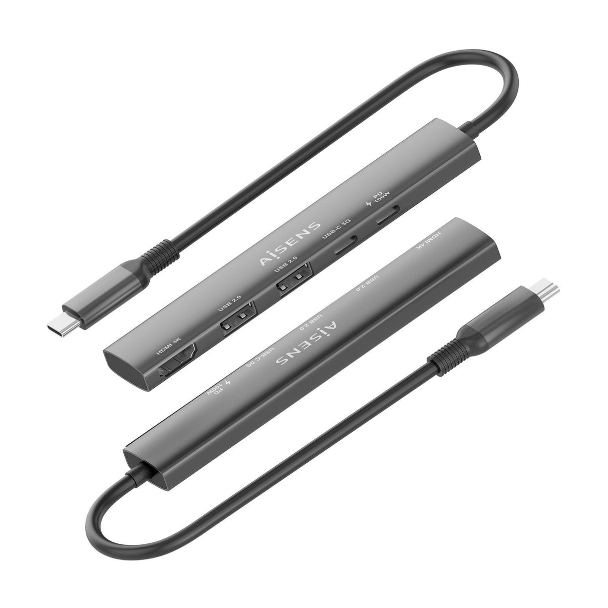 Aisens Usb-C Dock 5 En 1, Usb-C A 1xhdmi 2xusb-A 1xusb-C 1xusb-C Pd, Gris, 15cm
