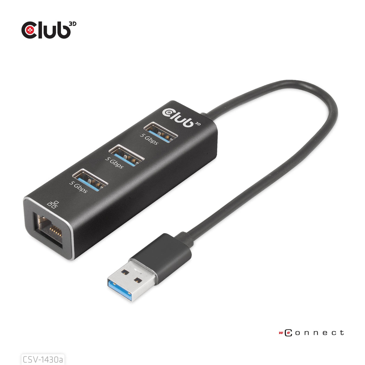 Club3d Usb 3.2 Gen1 Tipo-A, Hub De 3 Puertos Con Gigabit Ethernet