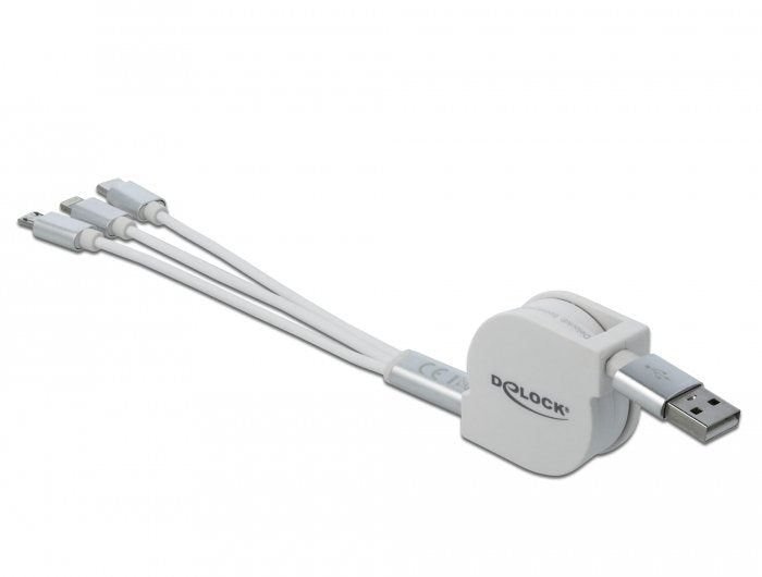 Delock 85850 Cable Usb 0,98 M 2.0 Usb A Usb C/Micro-Usb B/Lightning Plata, Blanco