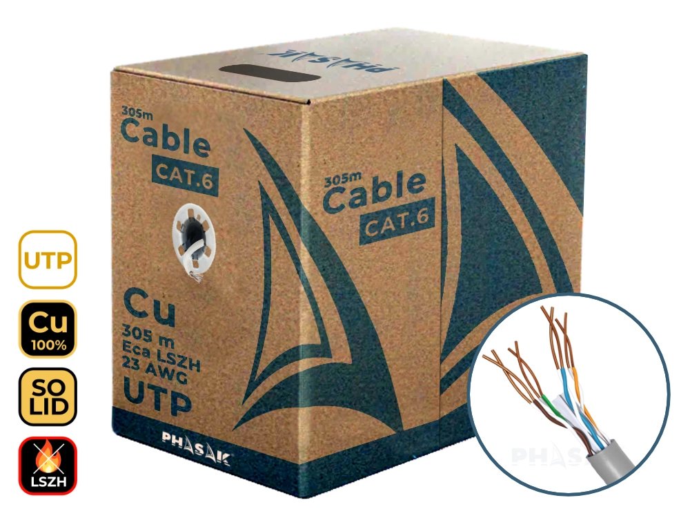 Bobina De Cable Rj45 Lszh Phasak Phr 652 Cat.6 305m Gris