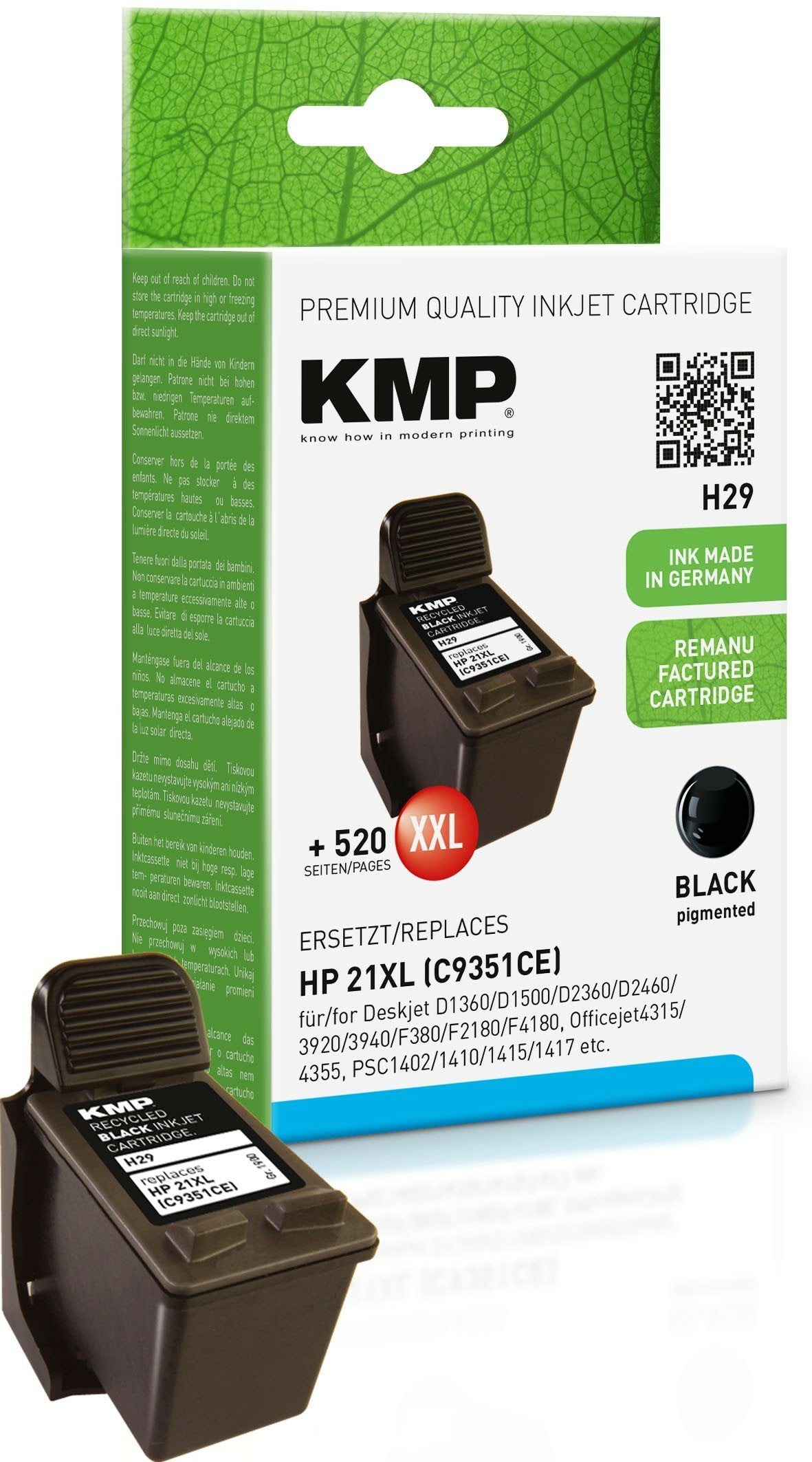Kmp Cartucho Hp C9351ae Nr.21 Negro 520 S. H29 Refilled