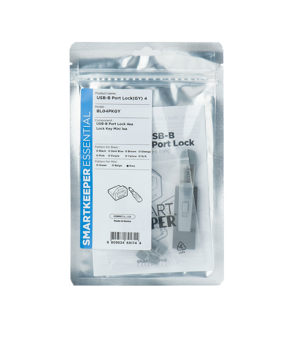 Smartkeeper Mini Usb Port Lock Type B 4 - 1x Klíc + 4x Záslepka, Edá