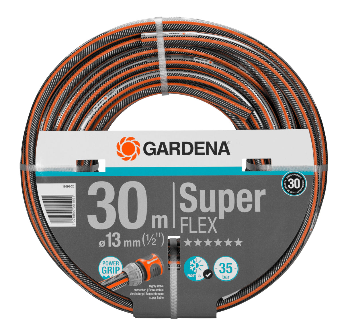 Gardena 18096-20 Manguera Premium Superflex 13 Mm (1/2 ") Gris / Naranja, 30 Metros