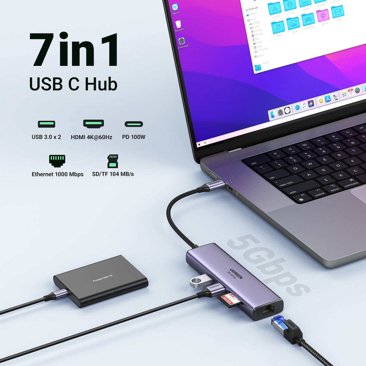EAN 6957303865154 - Ugreen 60515 base para portátil y replicador de puertos Alámbrico USB 3.2 Gen 1 (3.1 Gen 1) Type-C Gris imagen 4