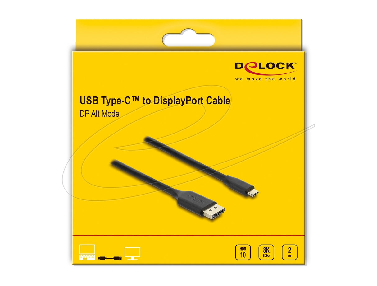 Delock Usb Type-C Zu Displayport Cable (Dp Alt Mode) 8k 60 Hz Mit Hdr Funktion 2 M Schwarz