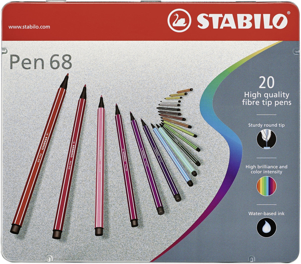 Stabilo Pen 68 Arty Caja Metalica De 20 Rotuladores - Punta De Fibra - Trazo De 1mm Aprox. - Tinta A Base De Agua -