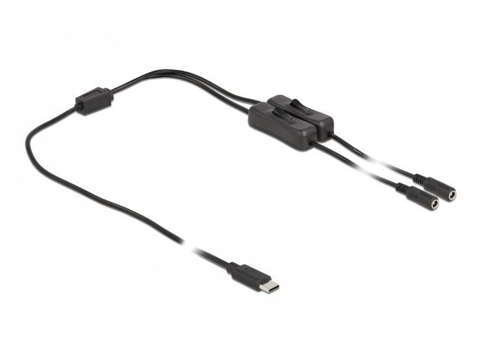 Delock Cable Usb Type-C Stecker Zu 2 X Dc 5,5 X 2,1 Mm Buchse Mit Schalter 1 M