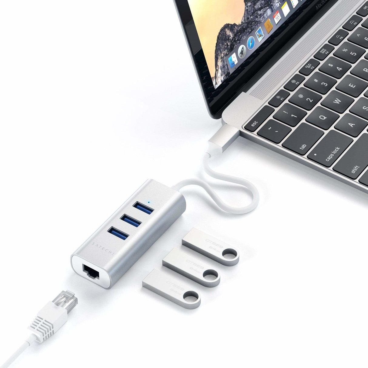 Satechi Aluminium 2 W 1 - Usb-C (3x Usb-A, Ethernet) (Srebrny)