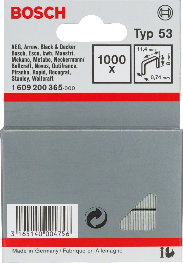 EAN 3165140004756 - Bosch 1 609 200 365 grapa Paquete de grapas 1000 grapas imagen 1