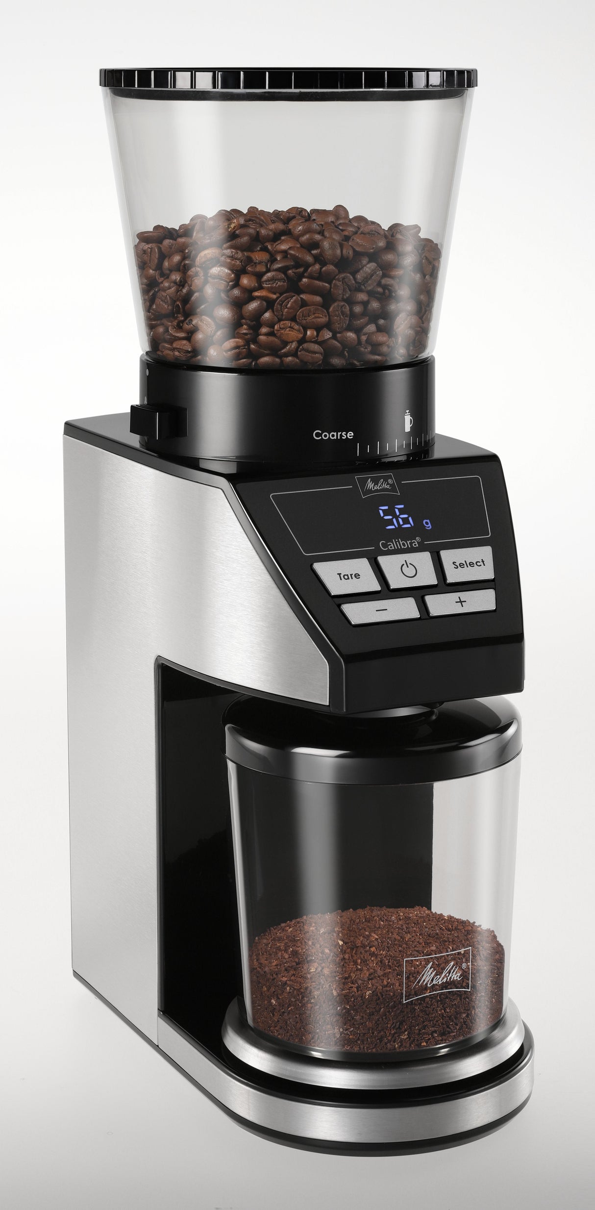 Molinillo De Café Melitta Calibra 1027-01 Eléctrico Cónico Con 39 Ajustes De Molienda, Apto Para Distintas Cafeteras, Moledor De Café Con Báscula Digital Y Pantalla Lcd, 200?G, Negro