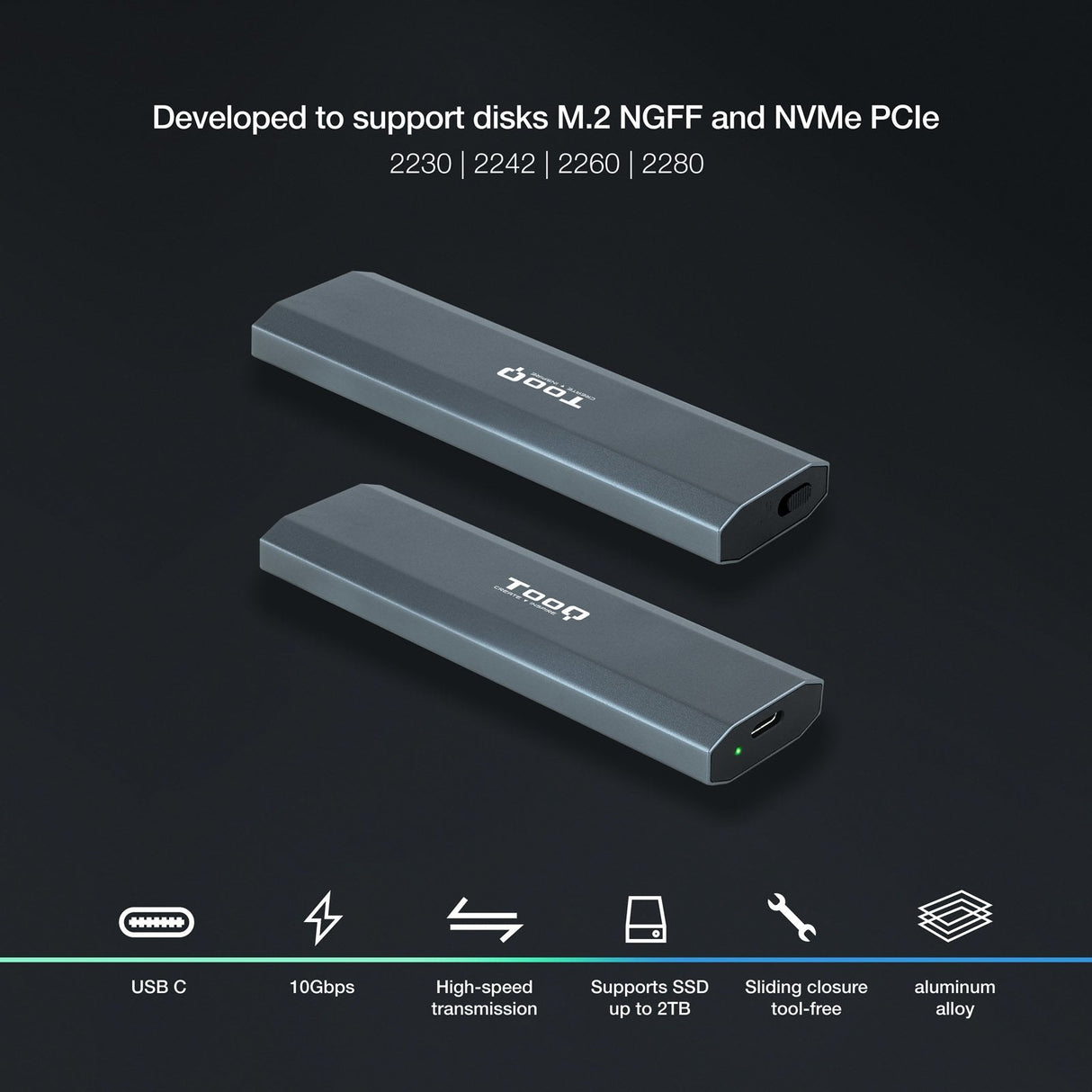 Tooq Shura Carcasa Externa Ssd M.2 Ngff/Nvme Usb-C 3.1 Gen2