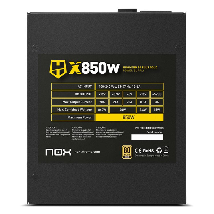 EAN 8436587971785 - NOX Hummer X 850W PLUS GOLD unidad de fuente de alimentación 24-pin ATX Negro imagen 5