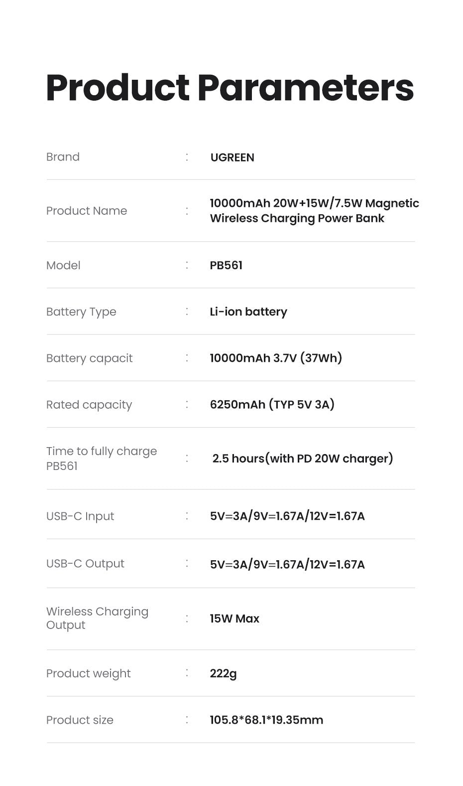 Ugreen 10000mah Mini Powerbank Wireless 20w With Magsafe White