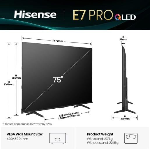 Hisense 75e77q Pro (189 Cm (75 Zoll), Negro, Ultrahd/4k, Tripple Tuner, Usb Recording, Time Shift, 144hz Panel) 75e77q Pro