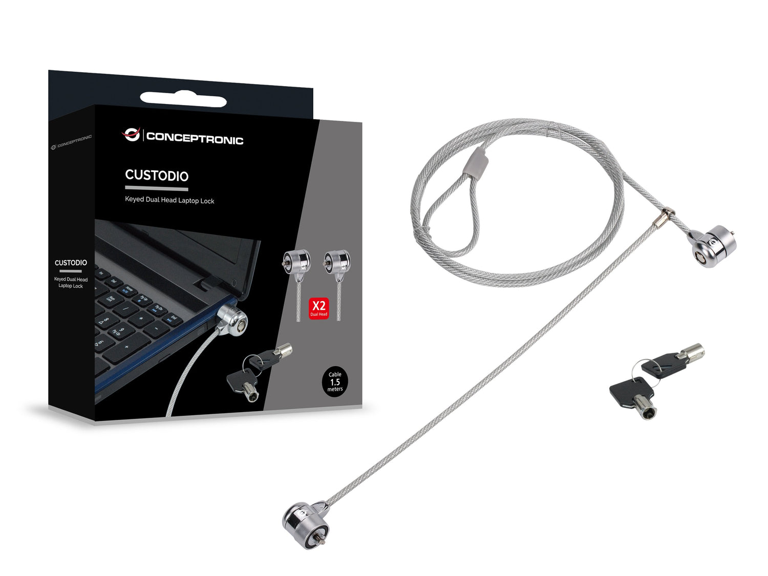 Conceptronic Nbt Cerradura Con Doble Llave Para Notebook Laptop 1,5m