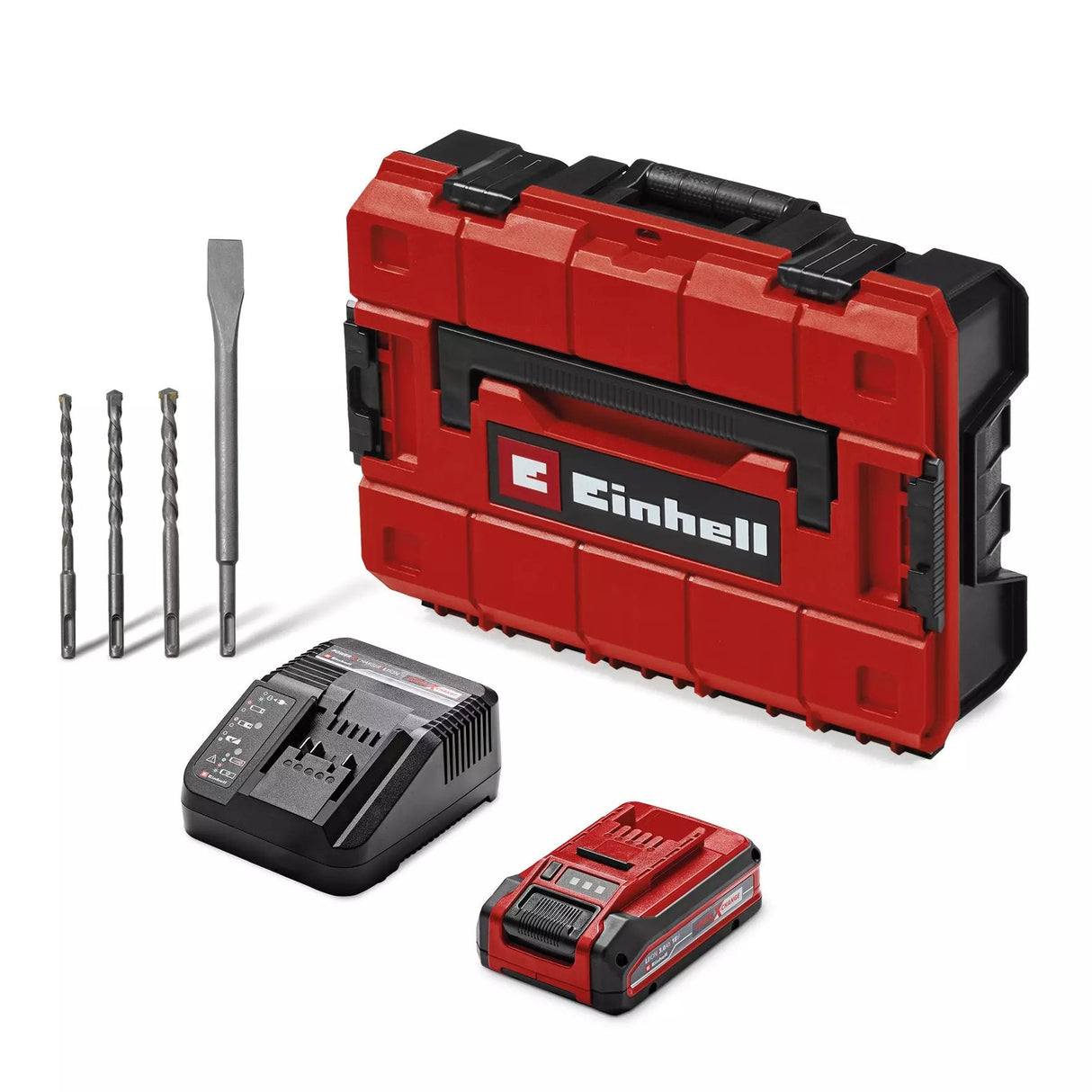 Taladro Einhell Percutor Inalámbrico Profesional Tp-Hd 18/28 Li Bl+4, 18 Voltios Rojo/Negro, Batería De Iones De Litio 3,0 Ah, Juego De Accesorios De 4 Piezas, Estuche Electrónico S 4514274