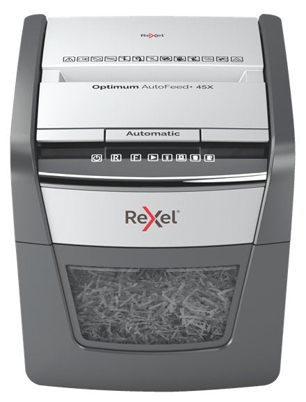 EAN 5028252613859 - Rexel AutoFeed 45X triturador de papel Corte cruzado 55 dB Negro, Plata imagen 1