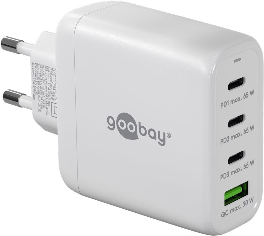 Cargador  68w Usb 4 Puert. 3 X Usb-C 1 X Usb-A Blanco Gan Pd Qc3.0 Salida Lateral Goobay