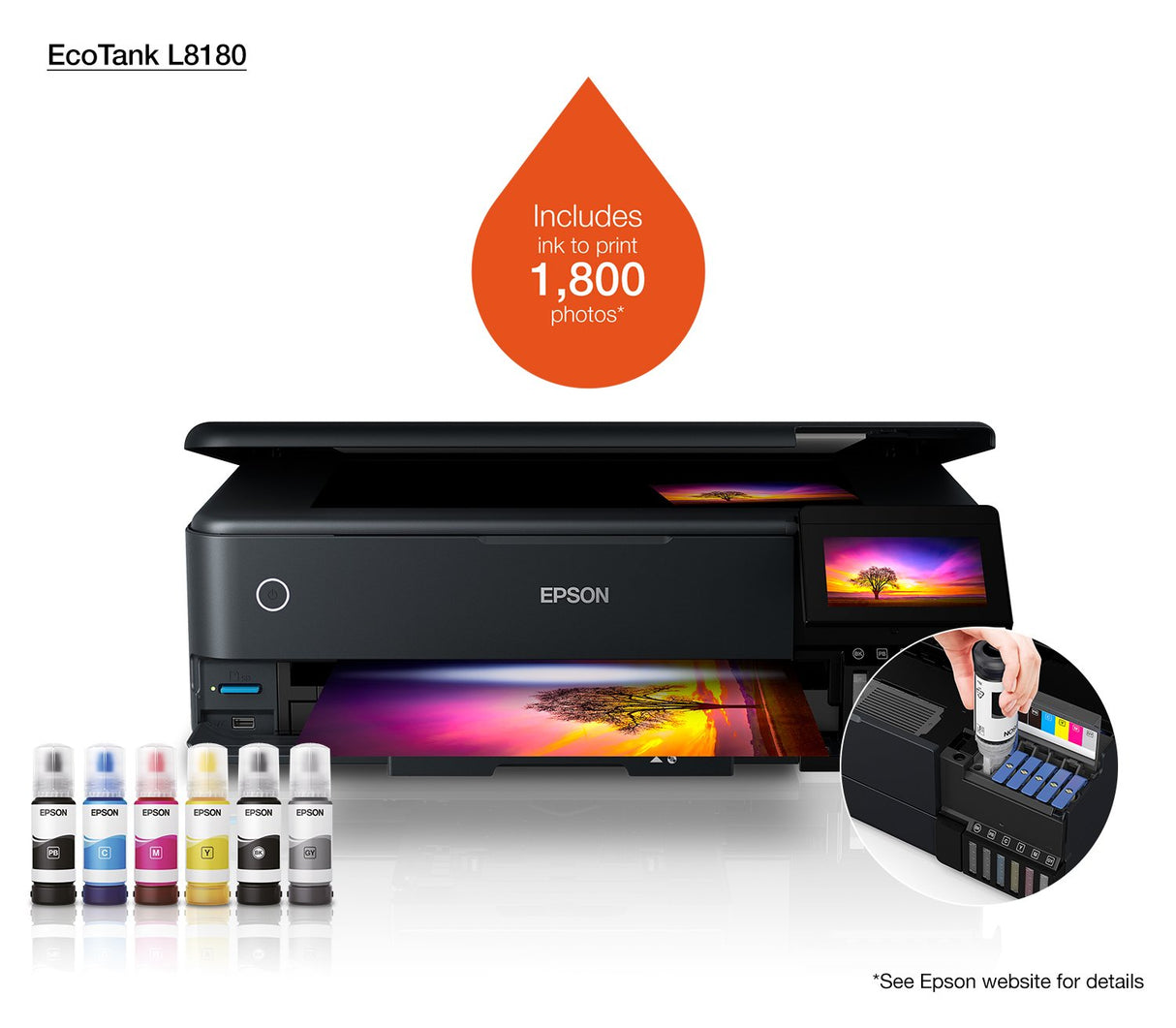 Impresora De Tinta Epson Ecotank L8180, 3in1, A4, 28ppm, Usb, Panel Lcd, 6ink