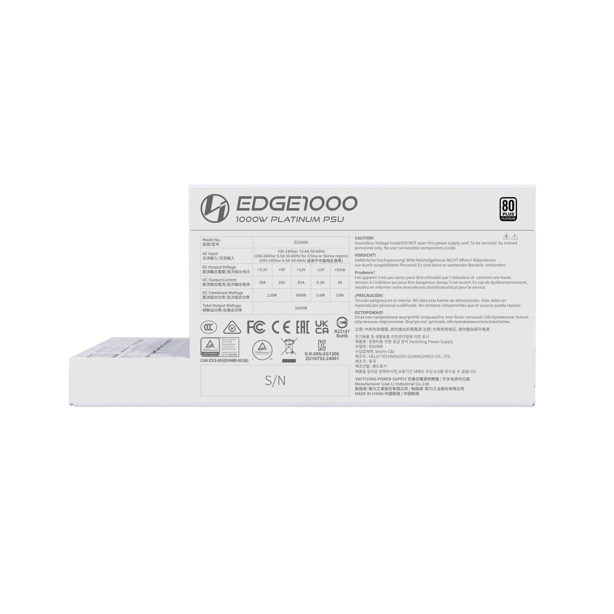 EAN 4718466015280 - Lian Li EG1000 unidad de fuente de alimentación 1000 W 20-pin ATX SFX Blanco imagen 4