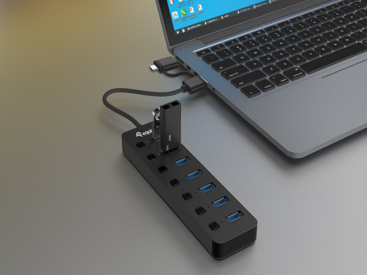 Equip Usb-Hub 7-Port 3.2 ->7x3.2 Inkl Usb-C Adaptador Negro